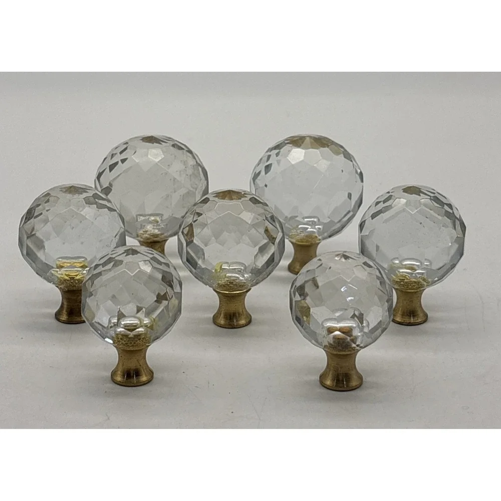 vintage Crystal ROUND KNOB/lamp Finial Chrome Brass? Base 3 sizes (7 Total)